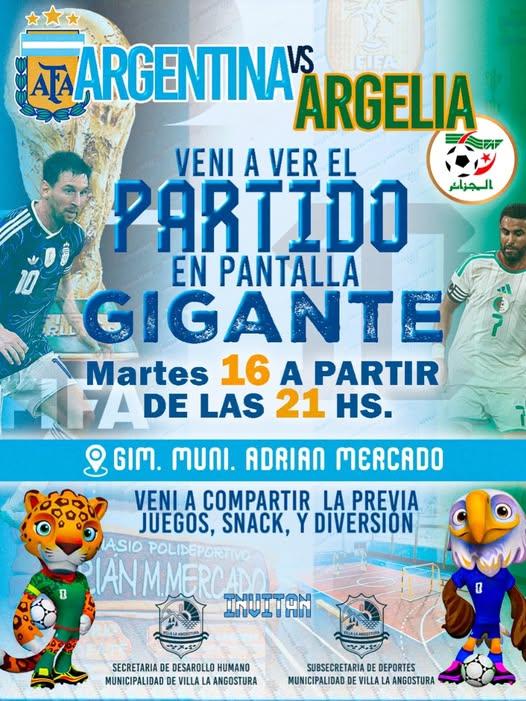 Invitan a alentar a la Selección Argentina en pantalla gigante en el Gimnasio Municipal Adrián Mercado.